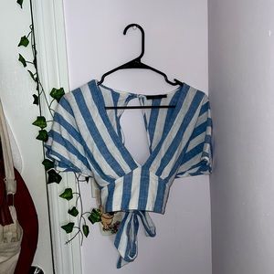 Forever 21 Backless Striped V-Neck Crop Top